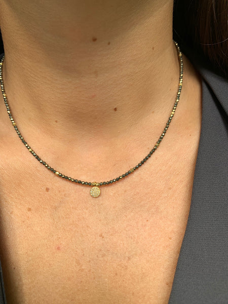 Pavé Disc on Beaded Necklace