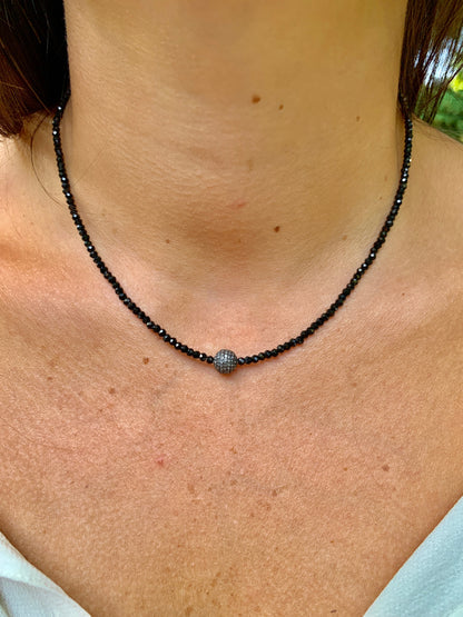 Pavé Ball on Black Spinel Necklace