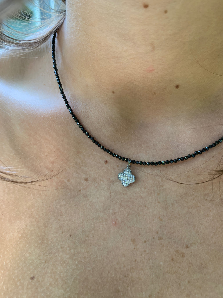 Pavé Clover and Black Spinel Necklace