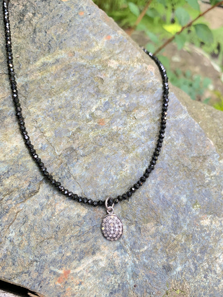 Pavé Oval and Black Spinel Necklace