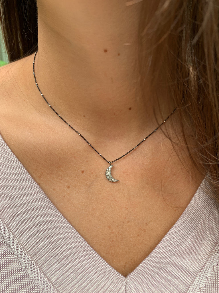 Pavé Diamond Moon Necklace