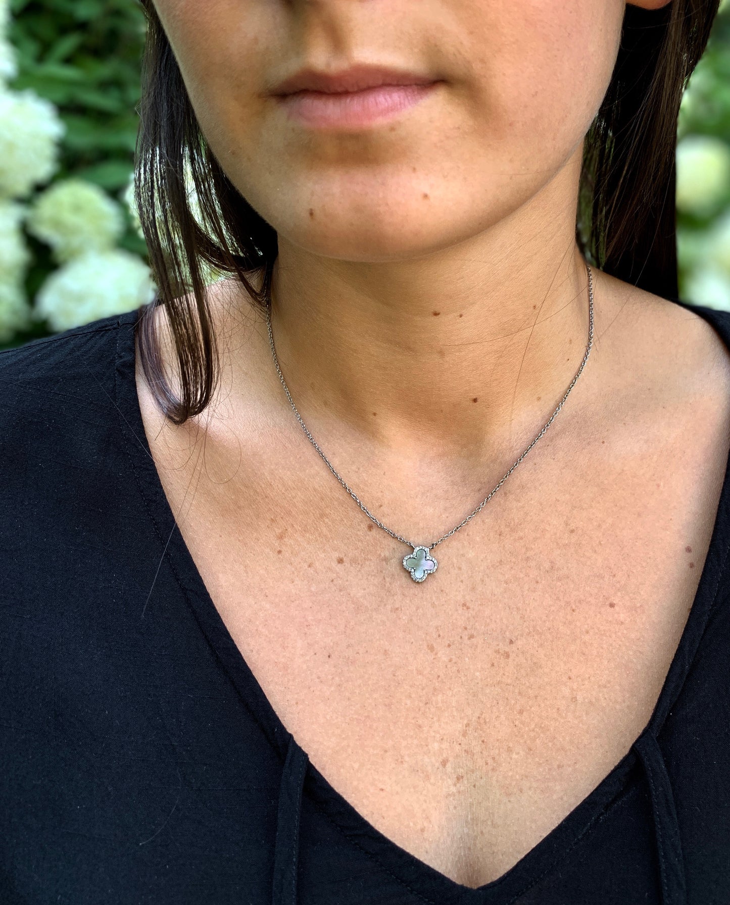 Mother of Pearl and Diamond Clover Necklace