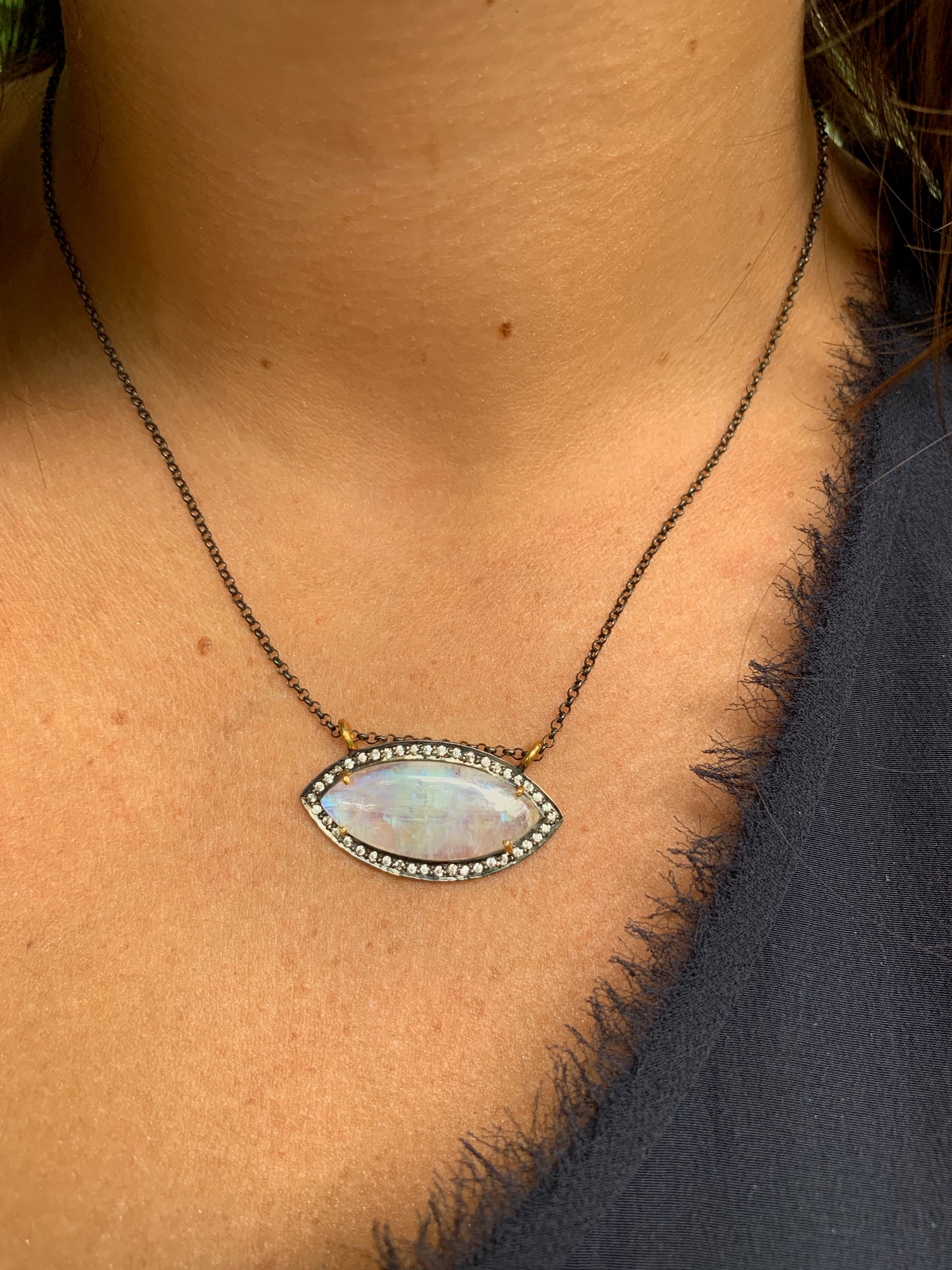 Moonstone with Diamond Halo Necklace