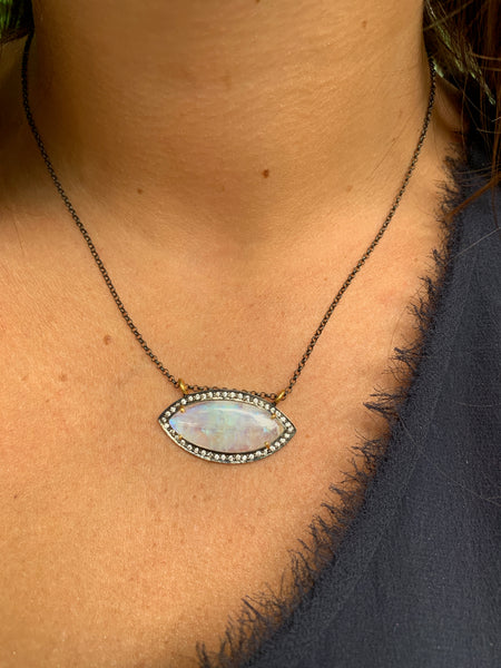 Moonstone with Diamond Halo Necklace