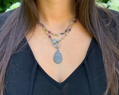 Pavé Diamond Clasp on Colored Sapphire Chain