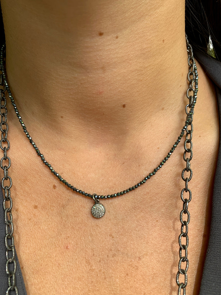 Pavé Disc on Beaded Necklace