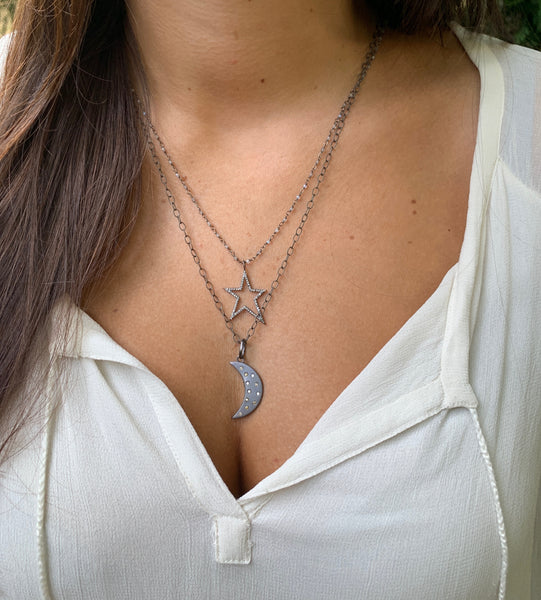 Moon Necklace with Scattered Diamonds